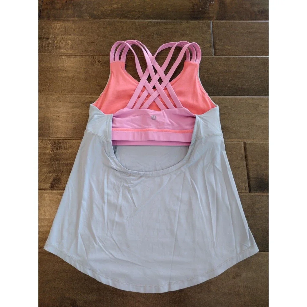 LULULEMON Women's gray pink Best The Heat Tank Top w/ racerback sports bra - 6